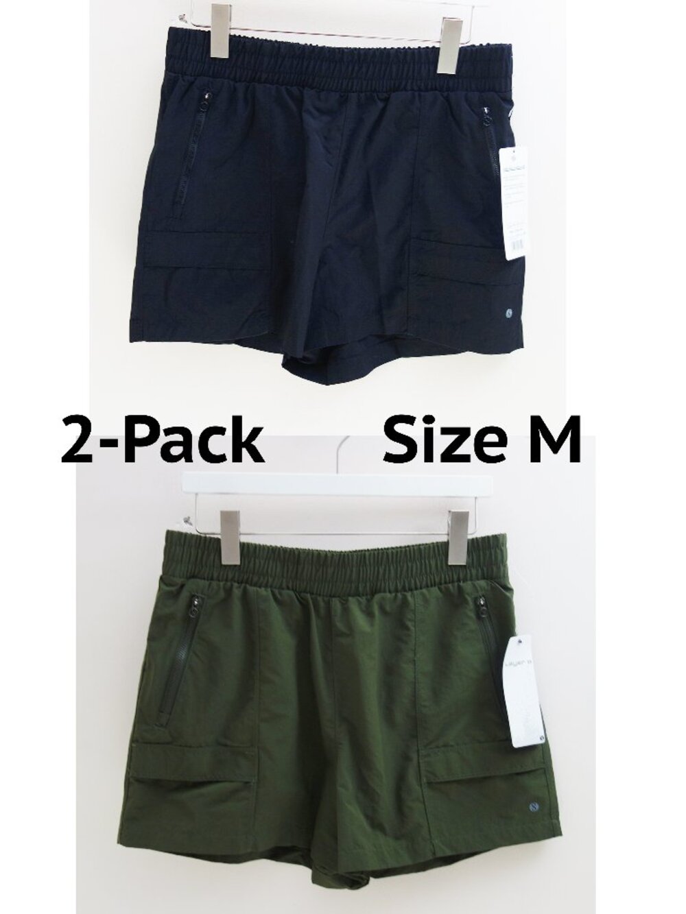 Layer 8 Women's 2-Pack Night Walk Cargo Shorts High Waist Black /Green (M) NWT